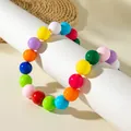 Vibrant Bohemian necklace featuring oversized multi-colored beads for a bold fashion statement - Bohemian Beaded Style (27326-A) / 18mm Bead Diameter / Colorful
