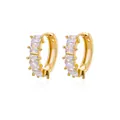 Elegant gold-plated geometric hoop earrings micro-inlaid with square white zircons - Square Cut Prong Setting Earrings (E3446G) / 18K Gold / Gold