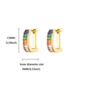Detailed view of rainbow baguette zirconia hoop earrings with 15mm height measurement - Rainbow Baguette Semi-Circle Hoop (E5840G-2) / 18K Gold / Gold