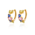 Multicolor zircon hoop earrings with gold finish and sparkling gemstones - Multicolor Mixed Gemstone C-Shape Huggie (E3447G) / 18K Gold / Gold