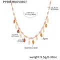 Detailed view of the stainless steel necklace with evil eye and natural agate charms - 45+5cm / Gold Pink Agate (P1905)