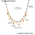 Gold stainless steel evil eye necklace with natural agate tassels and size details - 45+5cm / Gold Black Agate (P1905)