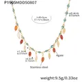 Colorful agate tassel necklace with evil eye beads in gold-tone stainless steel - 45+5cm / Gold Green Agate (P1905)