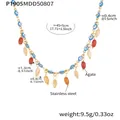 Collana in acciaio inossidabile con perle malocchio e nappe in agata naturale - Pendente in Agata Stile Goccia d'Olio Blu (P1905-蓝滴油金色项链-45+5cm)