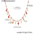 Colorful stainless steel clavicle chain with evil eye beads and natural agate tassels. - 45+5cm / Gold Purple Agate (P1905)
