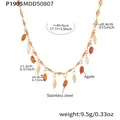 Colorful natural agate tassel necklace showing stainless steel dimensions and weight details - 45+5cm / Gold Orange Agate (P1905)
