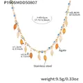 Stainless steel choker with colorful agate beads and evil eye charms, 45+5cm length. - 45+5cm / Gold Blue Agate (P1905)