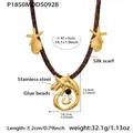 Elegant stainless steel starfish pendant necklace featuring a leopard print silk scarf cord - Satin Leopard Gold Ocean Element Style (P1850)