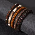 Set di 5 bracciali elastici con perline di legno e pietra naturale e guscio di cocco - Stile Retro Legno Pietra da Cinque Pezzi (ZJ16350)