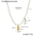 Detailed view of zircon and pearl necklace with full dimensions and material specs - Gold Bar Pendant (P1385)