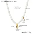 Detail showing size and material parameters of stainless steel pearl zircon necklace - Gold Oval Pendant (P1394)