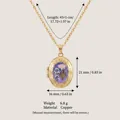 Detailed view of a vintage floral copper locket necklace with measurement markings - Oval Pink Flower Style (1)