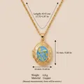 Close-up detail of vintage copper locket necklace with floral enamel and precise dimensions. - Oval Gray Style (5)