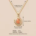 Detailed size guide for this vintage oval floral locket necklace made of gold copper - Oval Orange Flower Style (4)