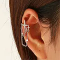 Silver elf ear cuff with star charms and long chain tassels - Star Sequin Long Tassel Style (1248)