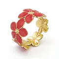 Vergulde roestvrijstalen armband met levendige rode emaille bloemen voor dames - FYD6209SZ Donkerrode emaille bloemarmbanden