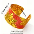Edelstahl-Manschettenarmband mit Sonnenblumen-Emaille in leuchtendem Orange und Golddetails - Sonnenblumen-Stil (RT201SZ) / Helles Orangerot