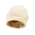 Premium beige knit beanie hat with smooth brown satin lining for hair protection and warmth - White
