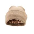 Warme khakifarbene Strickmütze für den Winter mit goldenem Satinfutter zum Haarschutz - Khaki