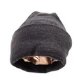 Dunkelgraue Strickmütze mit goldenem Satinfutter zum Schutz der Haare im Winter - Dunkelgrau