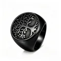 Durable black stainless steel signet ring for men featuring a detailed tree of life design - JWR1929 Black Cast Tree of Life / Size 7