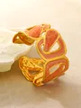 Exklusiver goldbeschichteter Edelstahl-Armreif mit orangefarbenen Emaille-Blüten - Hohlblumiges Design (RT196SZ) / Orange
