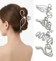 Elegant silver metallic butterfly hair claw clips for women, set of various designs and styles. - Silver-Colored 4-Piece Set 2