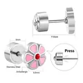 Hypoallergenic pink flower stainless steel stud earrings with press-on back mechanism - Pink Flower Style (EA61580FS) / Pink