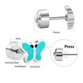 Compact blue butterfly stainless steel stud earrings featuring a secure press-back closure - Blue Butterfly Style (EA61590JS) / Blue