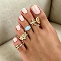 Set di anelli da piede dorati da spiaggia con stella marina - Set di anelli per le dita dei piedi serie stella marina e conchiglia (07389) / Confezione da 5 / Oro chiaro