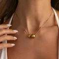 Elegante collana a catena serpente dorata con due sfere dorate lucide e brillanti - Collana a catena a serpente con ciondolo a doppia sfera (07917) / Oro