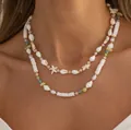 Collana boho a due strati con conchiglie e stelle marine per lo stile da spiaggia - Collana Bohemienne a Doppio Strato Conchiglia Stella Marina (07193) / Oro