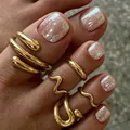 Set di anelli per dita dei piedi color oro in stile hip-hop con design a serpente e onde - Set da 4 Anelli da Piede (07104) / Oro