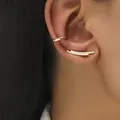 Minimalist gold plated ear cuff and triple line curved crawler stud earring set - Minimalist Streamlined Earring Set (DZ-519) / Two-Piece Set / Gold