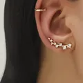 Elegant gold-plated ear cuff and crawler earring set featuring sparkling flower zircons - Fluid Branch Zirconia Earring Set (DZ-514) / Two-Piece Set / Gold