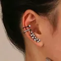 Elegant black finish zircon leaf and stud earring cuff set for non-pierced ears - Nine-Leaf Zirconia Ear Crawler Set (7617) / Three-Piece Set / Gunmetal