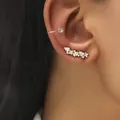 Elegant gold earring set with sparkling cubic zirconia ear cuff and crawler stud - Olive Leaf Zirconia Ear Crawler Set (DZ-518) / Two-Piece Set / Gold