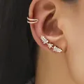 Luxury sparkling cubic zirconia floral ear cuff and crawler earring set for women - Botanical Flower Pave Earring Set (DZ-516) / Two-Piece Set / Gold
