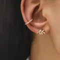 Elegant sparkling gold zircon leaf stud earring and non-pierced ear cuff set jewelry - Leaf Style Ear Cuff Set (DZ-512) / Two-Piece Set / Gold