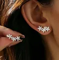 Sparkling silver flower zircon ear cuff and stud earring set for women jewelry. - Silver Zirconia Flower Stud Earrings (11215) / 1 Pair Pack / Silver