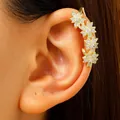 Gold flower ear cuff with shimmering cubic zirconia for non-pierced ears - Gold Star-Flower Linked Ear Cuff (0498) / Single Piece / Gold