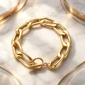 Close-up of gold-plated stainless steel rectangular link chain with toggle clasp - Bracelet / Gold