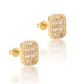 Luxurious gold plated S925 sterling silver square stud earrings with full baguette zircon - Triple Layer Step Square (Style 2) / 925 Silver / One Pair / Gold
