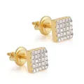 Hip hop gold plated S925 sterling silver square stud earrings with full zircon for men - Square Full Diamond (Style 3) / 925 Silver / One Pair / Gold