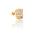 Pendiente de tuerca cuadrado hip hop de plata S925 para hombre con circonitas blancas - Cuadrado de Tres Capas (Estilo 2) / Plata 925 / Pieza Única / Dorado