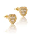 Pendientes de botón en forma de corazón de plata S925 dorada con circonitas brillantes - Estilo Corazón Iced Out (Estilo 5) / Plata 925 / Un par / Dorado