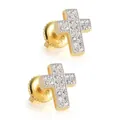 Pendientes de cruz en plata de ley S925 dorada con pavé de circonitas cúbicas brillantes - Cruz Iced Out (Estilo 10) / Plata 925 / Un par / Dorado