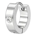Simple silver titanium steel hoop earring with round clear zirconia stone inlay - Steel