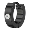 Sleek black titanium steel huggie hoop earring with a single sparkling cubic zirconia - Black