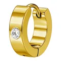 Premium gold-plated titanium steel huggie hoop earring featuring a single round zircon stone. - Gold
